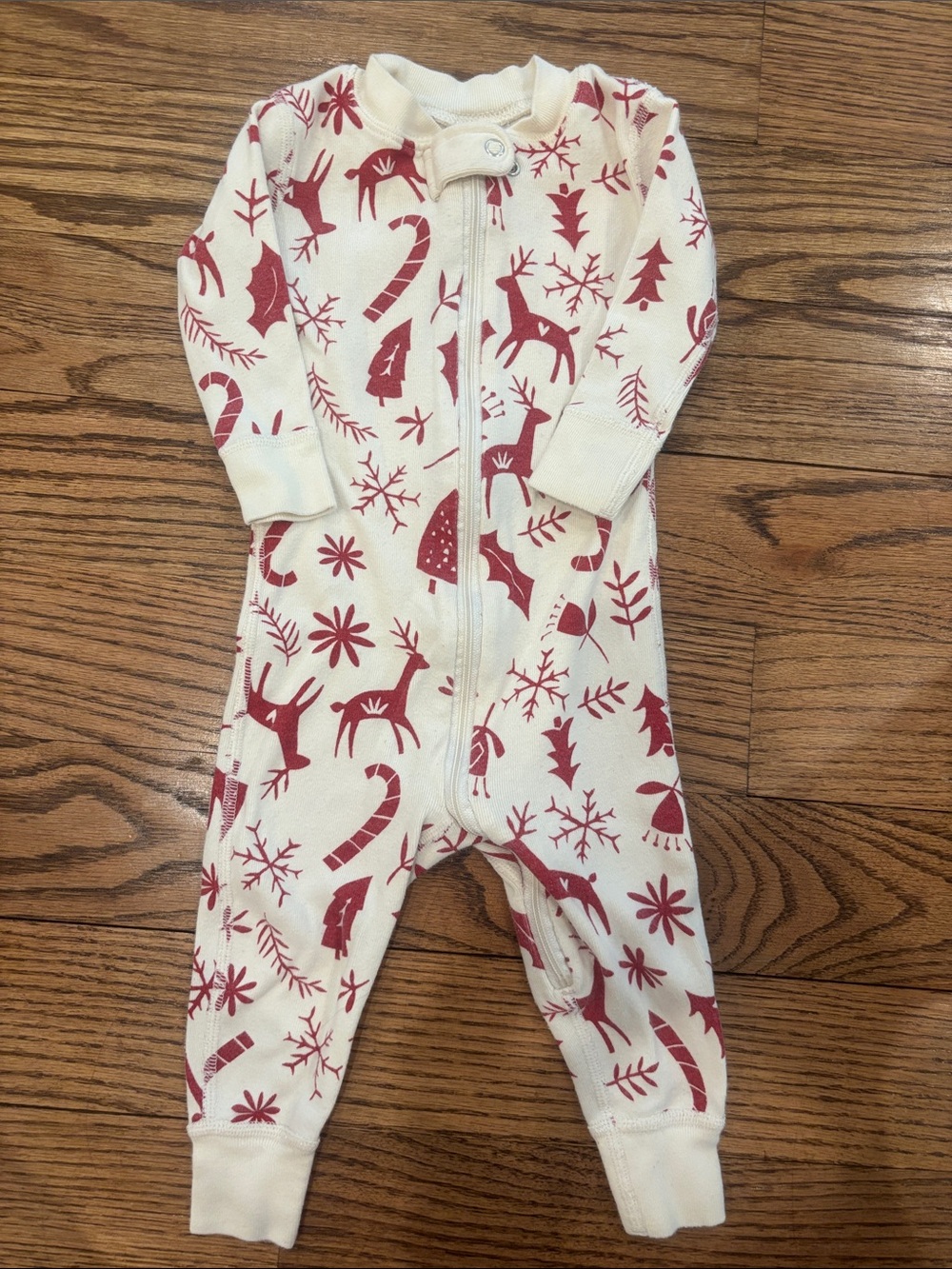 Hanna Andersson Cream and Red Holiday Zip-Front One-Piece